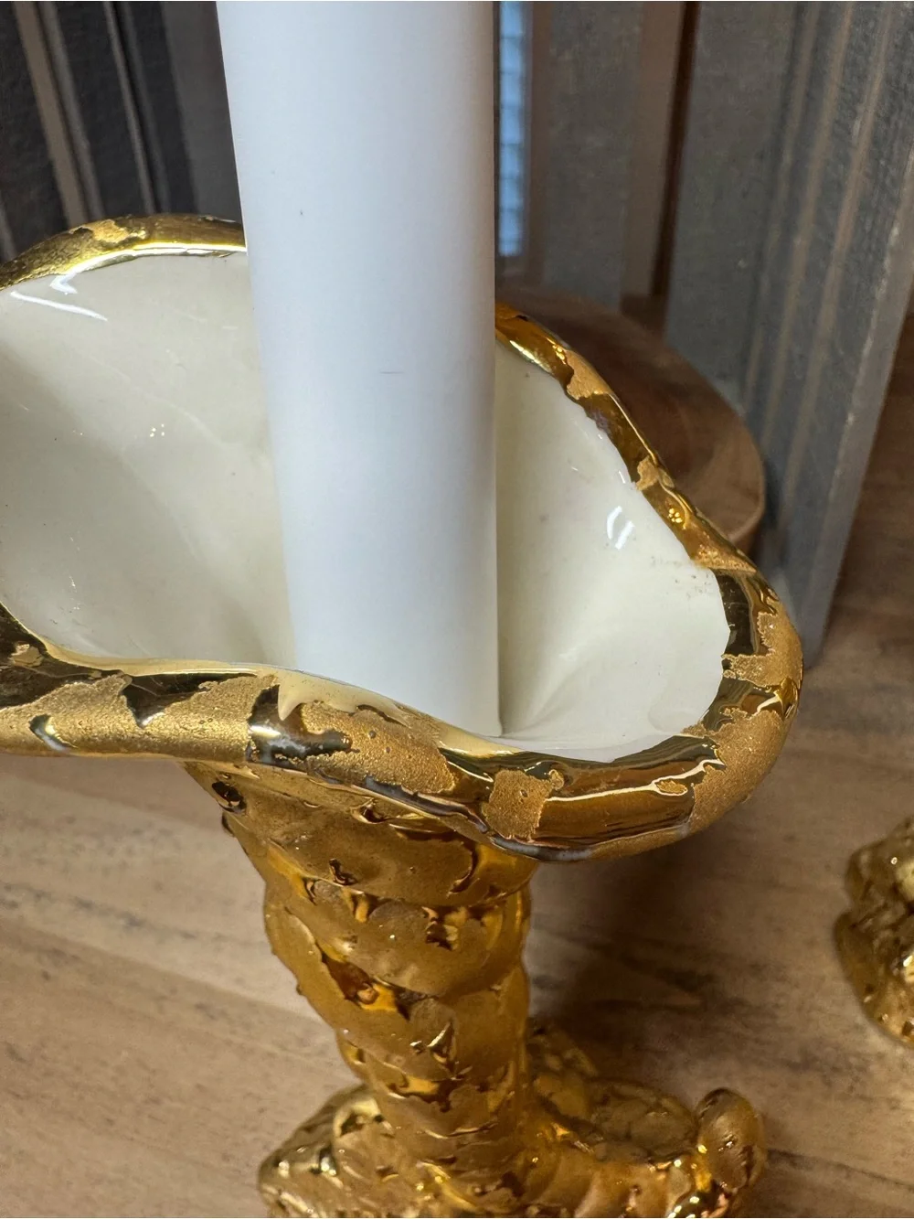 Weeping Gold Decorative Sculptural Cornucopia Candle Holders/Vases - Set of 2